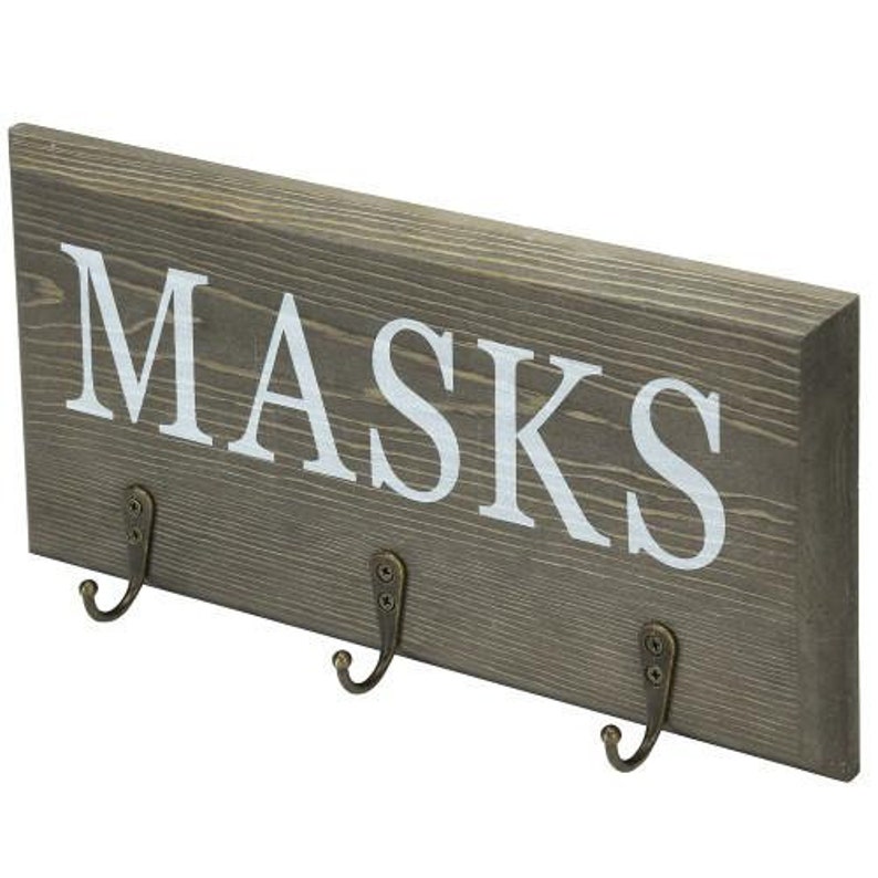 Vintage Gray Wood Face Mask Organizer Rack