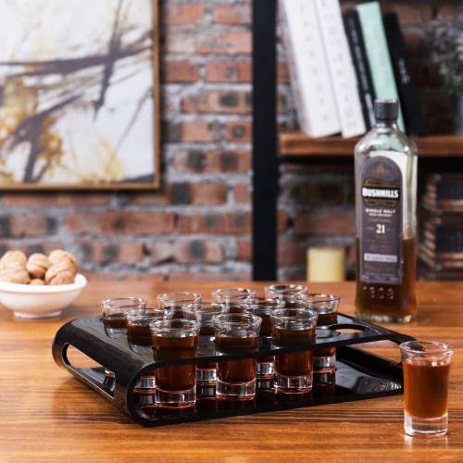 12 Shot Glass Flight Set With Black Acrylic Serving Tray Etsy