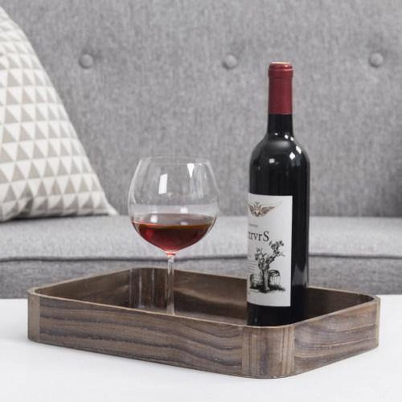Set of 3 Gray Wood Nesting Serving Trays with Rounded Edges