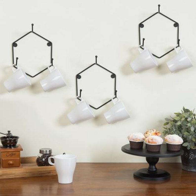 Set of 6 Matte Black Metal Wall Mounted Mug Rack Etsy