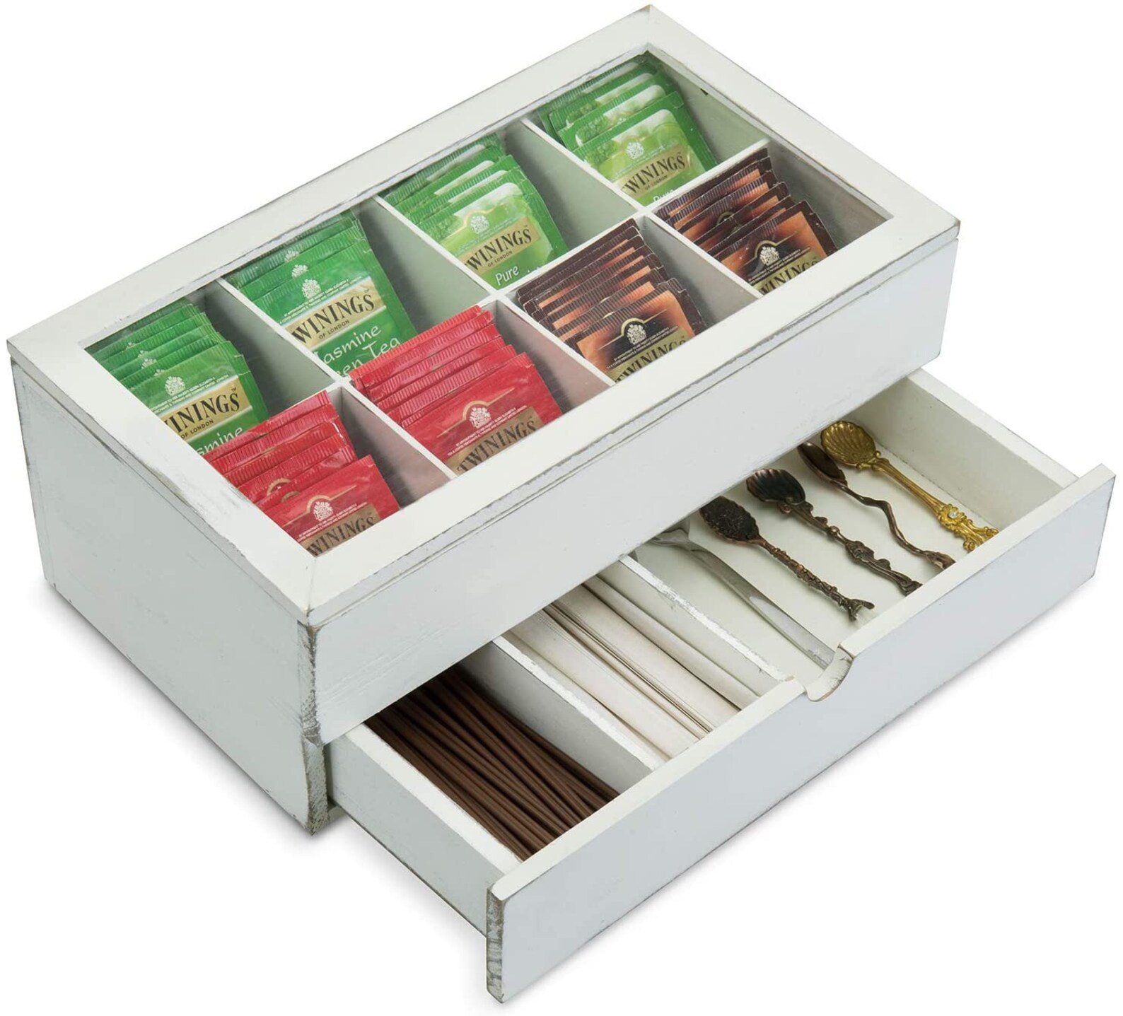 Vintage White Wood Countertop Tea Bag Box / Coffee Pod Storage Etsy