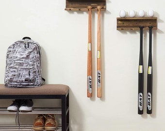 Wood Baseball Mini Bat Rack Display 6-11 Bats Red Hang Storage Wall Mount