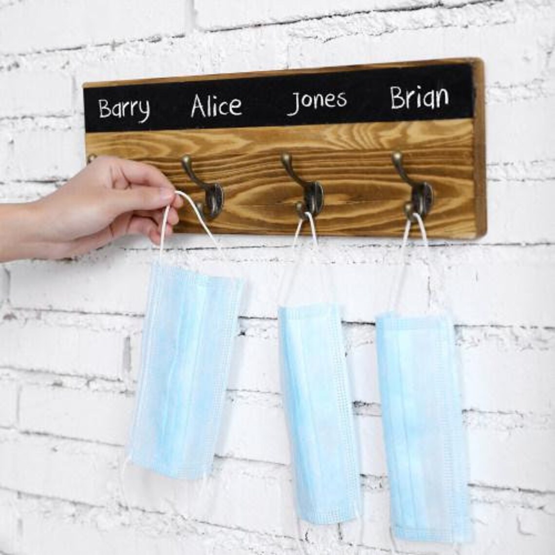 Rustic Burnt Wood Wall Mounted Face Mask Rack w/ 4 Dual Hooks Etsy