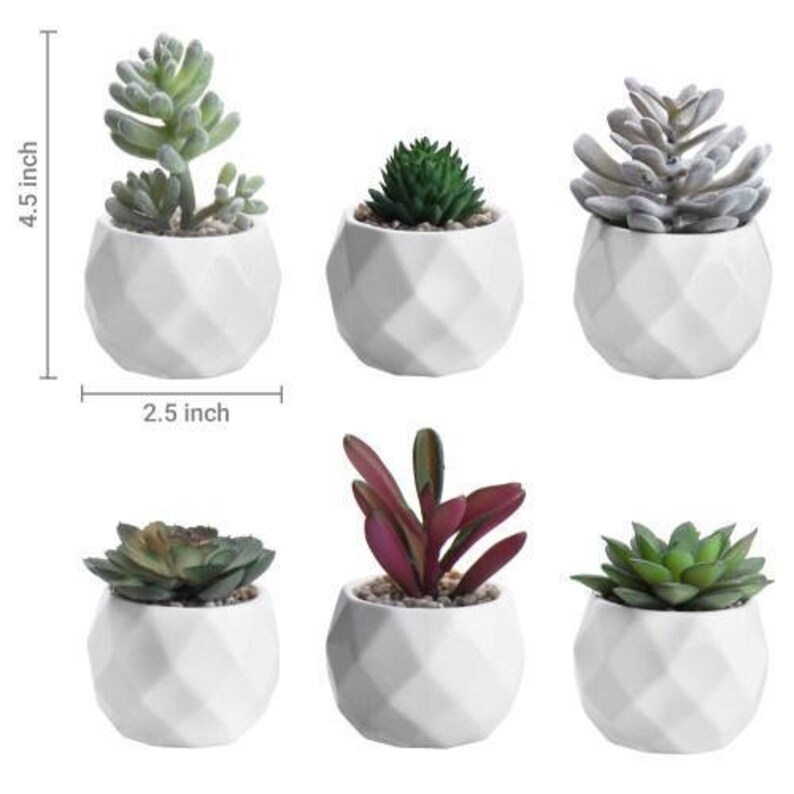 Mini Faux Succulents in Geometric Pots Set of 6 Etsy