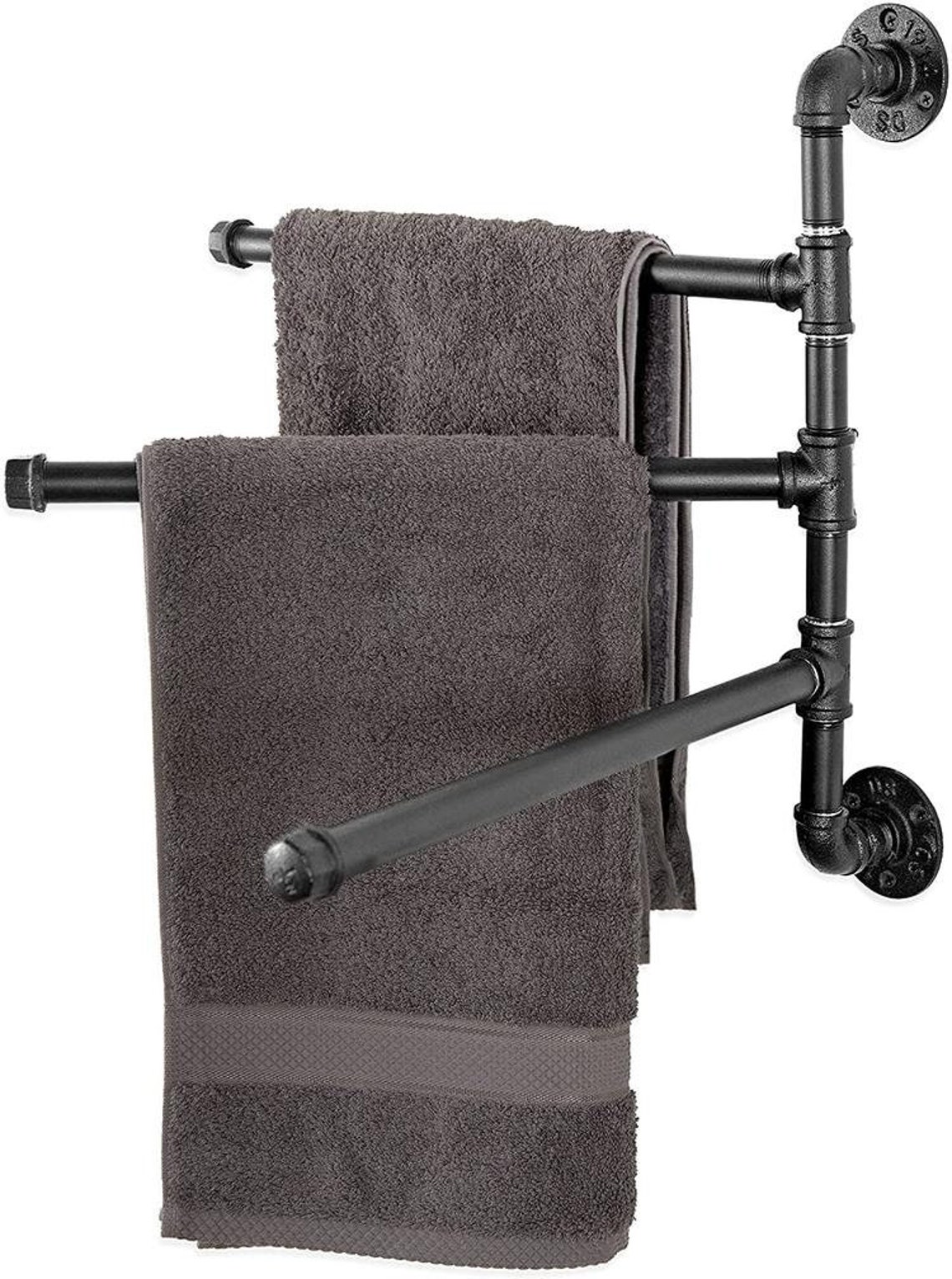 3arm Black Wall Mounted Swivel Towel Bar Rack With Industrial Etsy