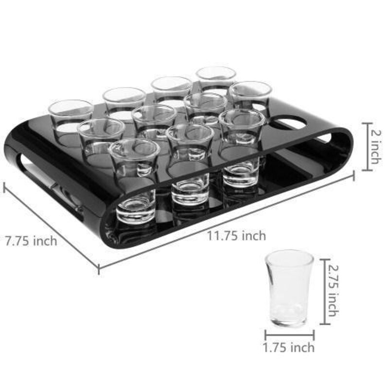 12 Shot Glass Flight Set With Black Acrylic Serving Tray Etsy