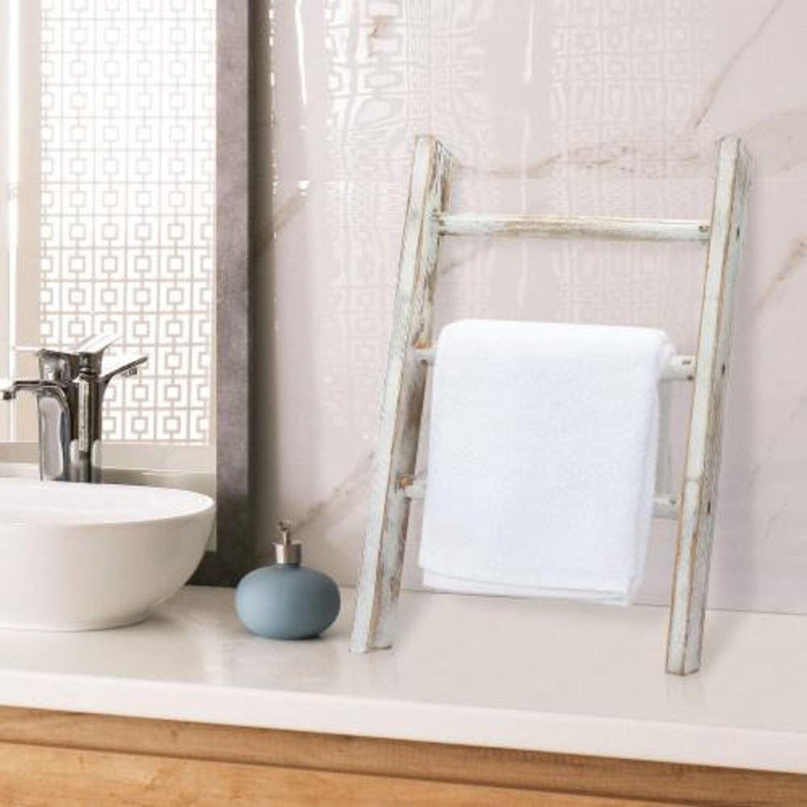 Rustic Whitewashed Wood Countertop Hand Towel Ladder Etsy
