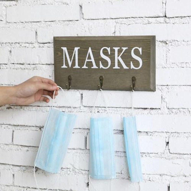 Vintage Gray Wood Face Mask Organizer Rack