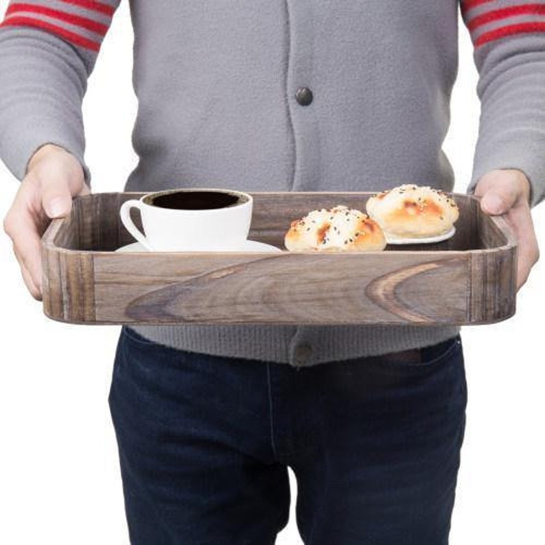 Set of 3 Gray Wood Nesting Serving Trays with Rounded Edges