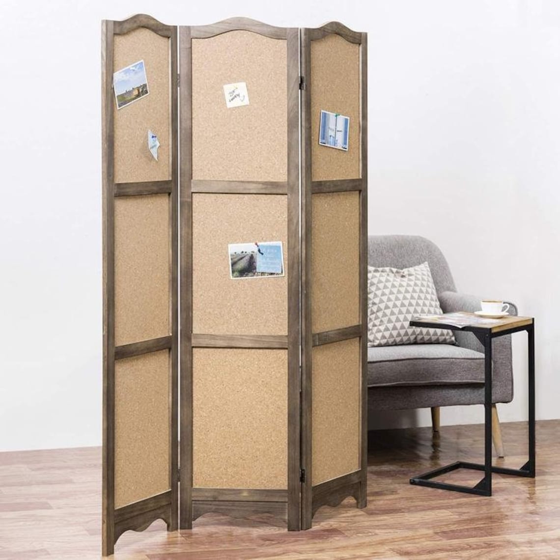 3panel Cork Board Room Divider With Brown Wood Frame Etsy