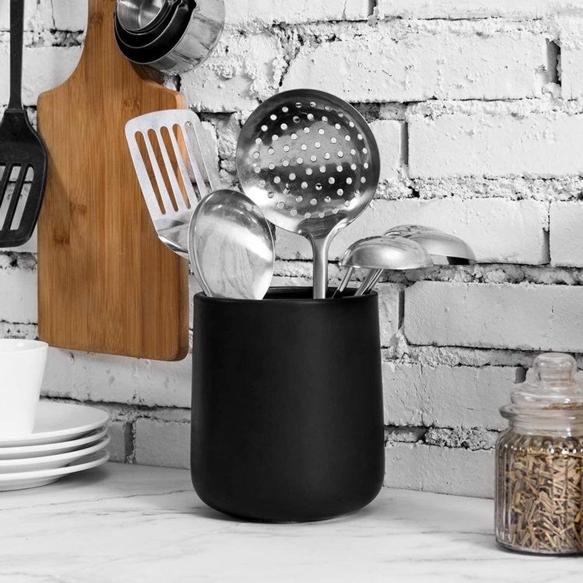 6 Inch Modern Matte Black Utensil Holder Crock for Kitchen Etsy