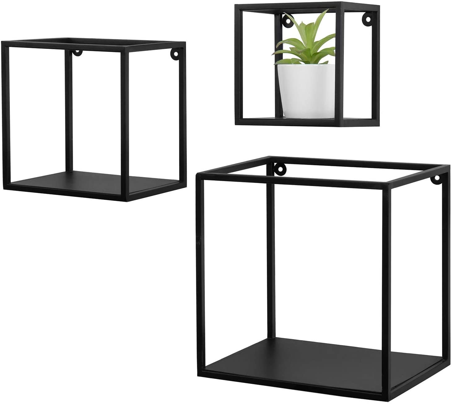 Set of 3 Black Metal CubeFrame Hanging Wall Shelves Etsy