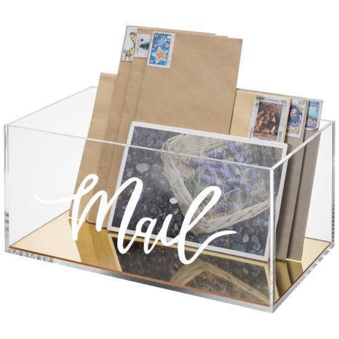 Clear Acrylic Tabletop Mail Organizer With Brass Mirror Bottom Etsy