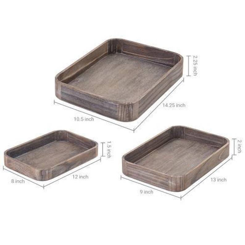 Set of 3 Gray Wood Nesting Serving Trays with Rounded Edges