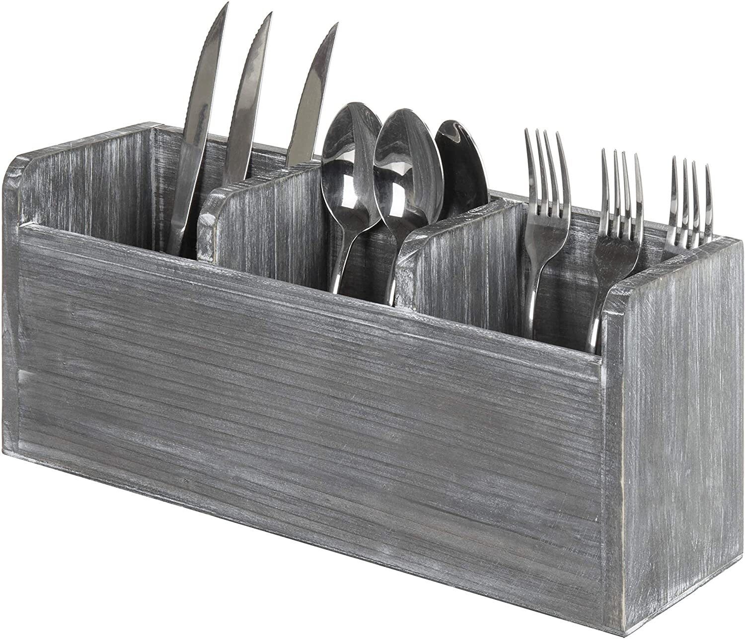 Grey Wood Utensil Holder 3slot Flatware Etsy