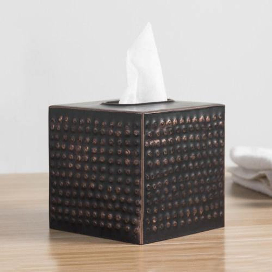 Vintage Hammered Bronze Metal Tissue Box Cover Tissue Box Etsy