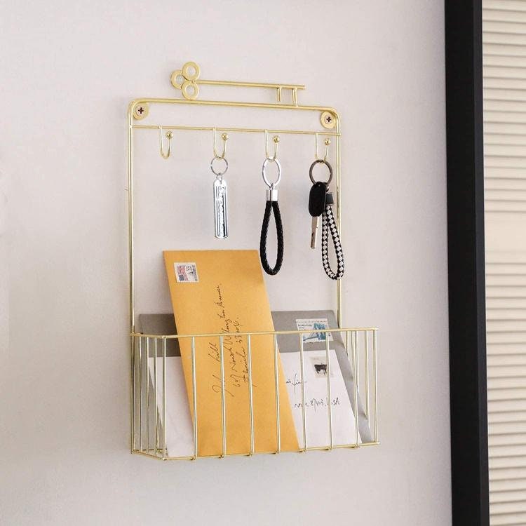 Brass Plated Metal Entryway Organizer Rack with 4 Key Hooks Etsy
