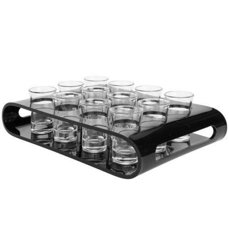12 Shot Glass Flight Set With Black Acrylic Serving Tray Etsy