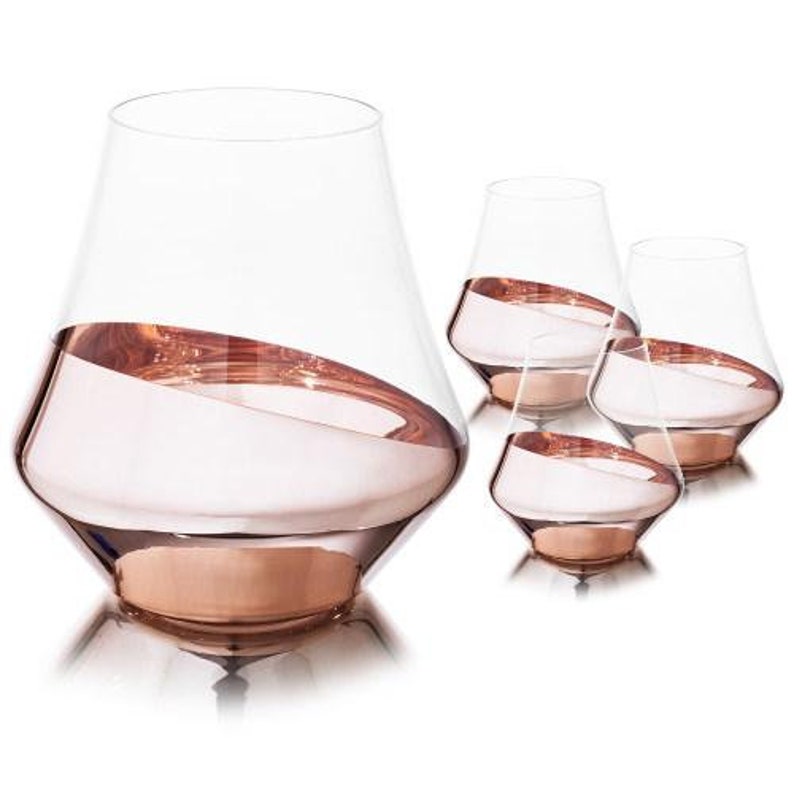 Whiskey Snifter Glasses with Luxury Angled Copper Design Set Etsy