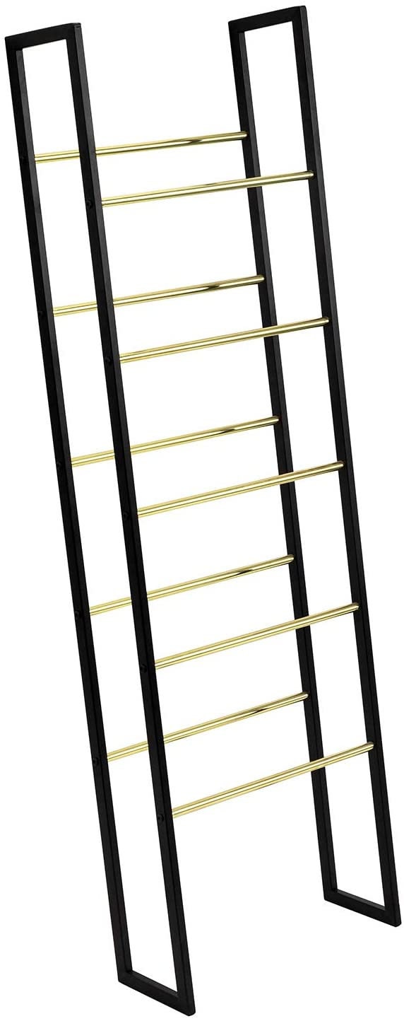 Black and Gold Tone Metal Towel Ladder Rack Wall Leaning Etsy