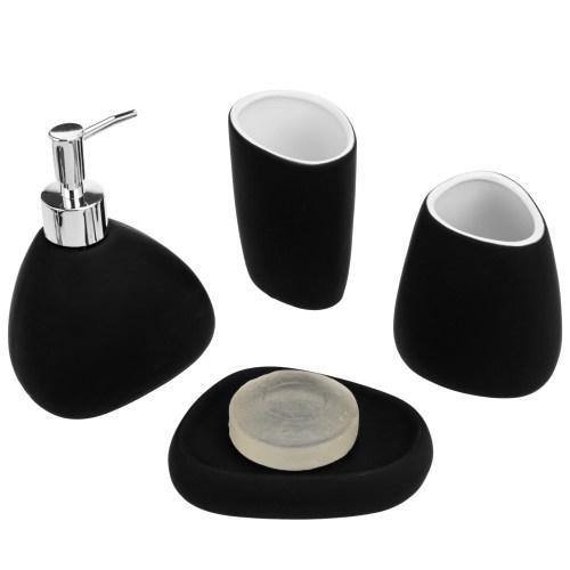 Modern Black Ceramic Bathroom Accessory Set Etsy