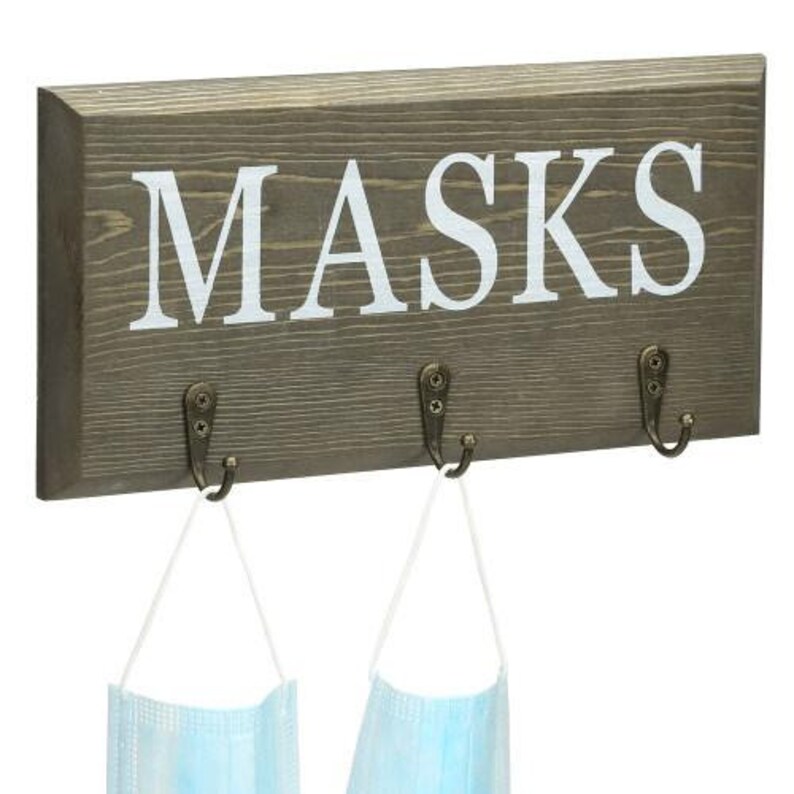 Vintage Gray Wood Face Mask Organizer Rack