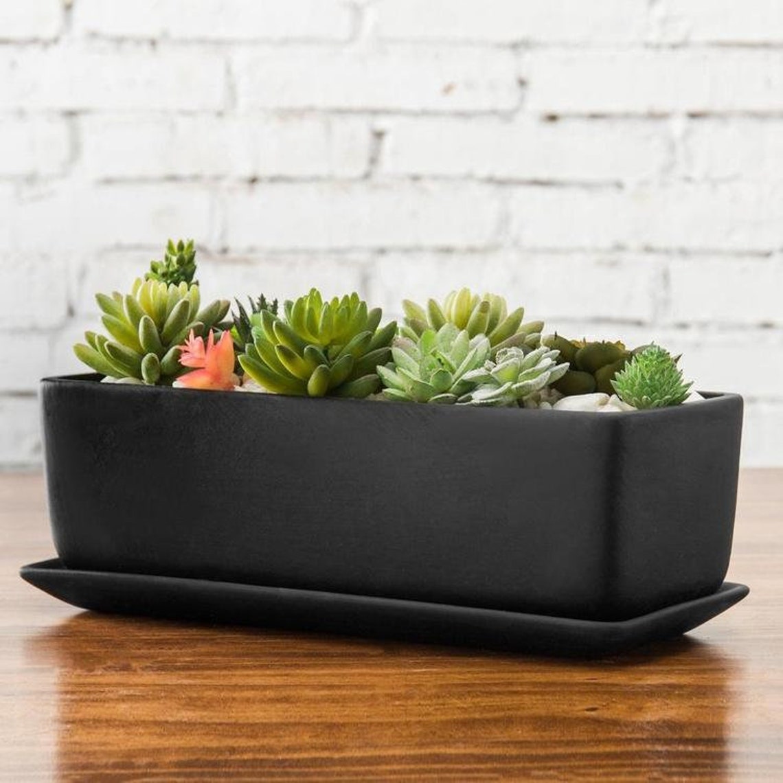 Black Rectangular Ceramic Planter Pot Indoor Planter With Etsy