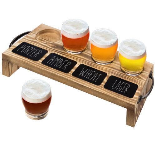 4 Glass Beer Flight With Glasses With Burnt Wood Serving Caddy Etsy