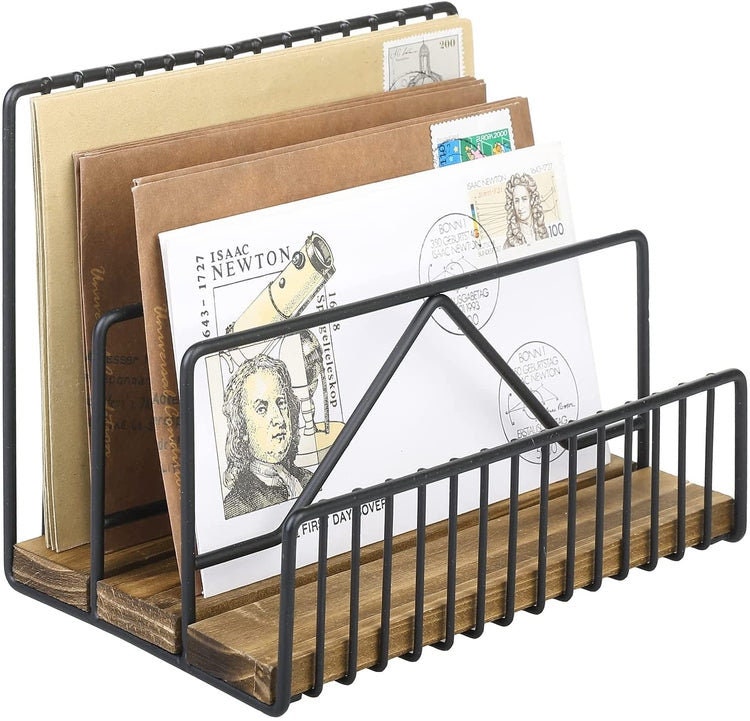 MyGift 3-Slot Matte Black Metal Wire Desktop Mail Sorter File Office Letter Brochure Organizer Rack MyGift 3-Slot Matte Black Metal Wire Desktop Mail Sorter File Office Letter Brochure Organizer Rack