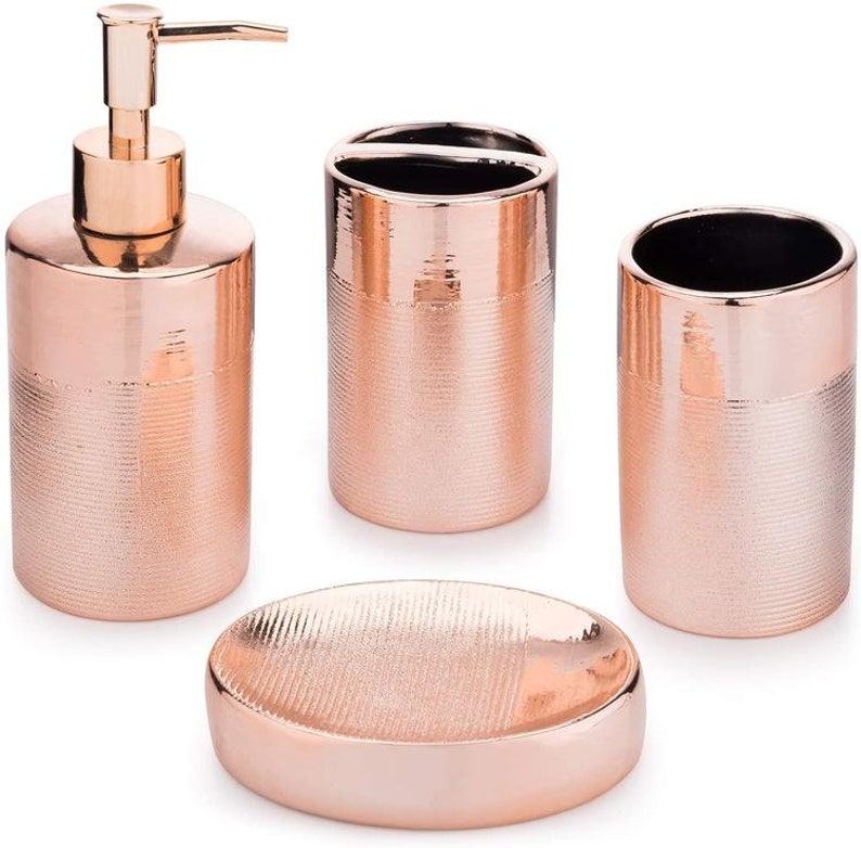 Rose Gold 4Piece Textured Ceramic Bathroom Set with Soap Etsy
