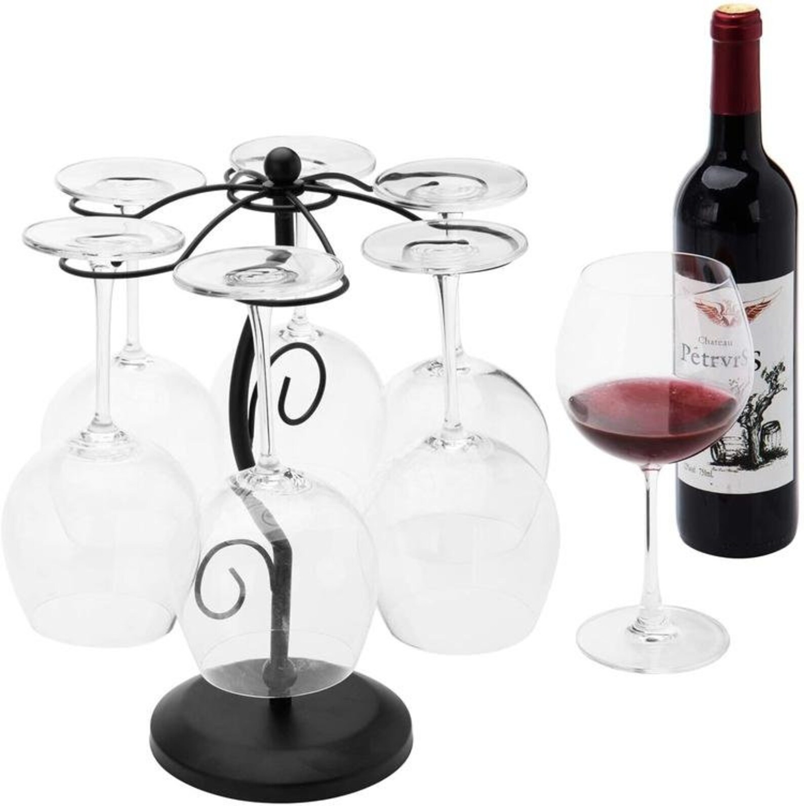 6Hook Freestanding Black Metal Countertop Wine Glass Holder Etsy