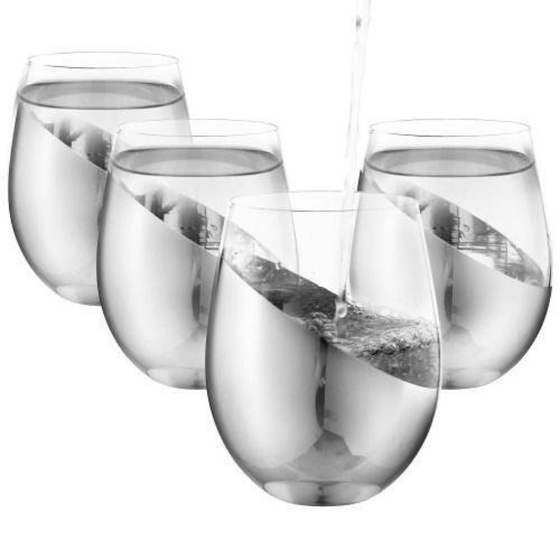 Modern Tilted Silver Stemless Wine Glasses Set of 4 Etsy