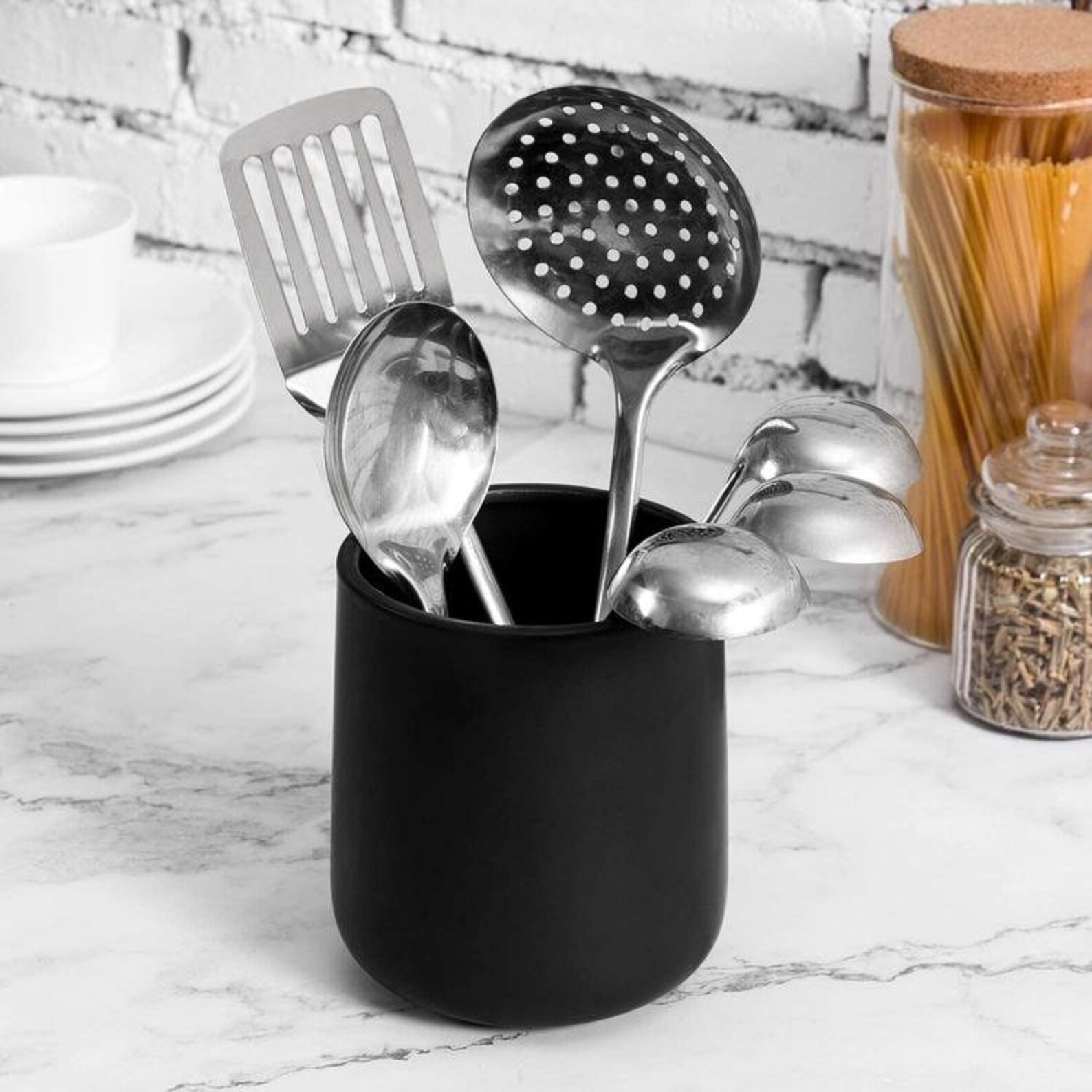6 Inch Modern Matte Black Utensil Holder Crock for Kitchen Etsy