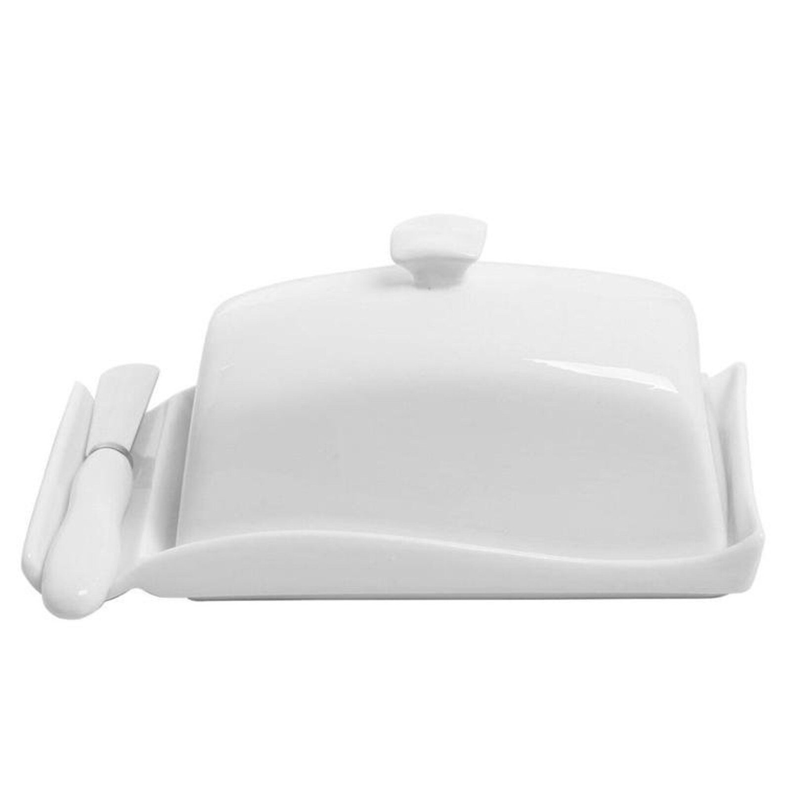 Decorative White Ceramic Butter Dish With Lid & Knife Spreader Etsy