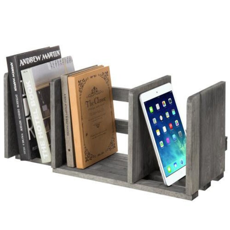 Gray Expandable Wood Desktop Bookshelf Etsy