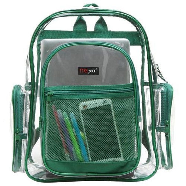 Transparent PVC School Bagpack with Green Trim