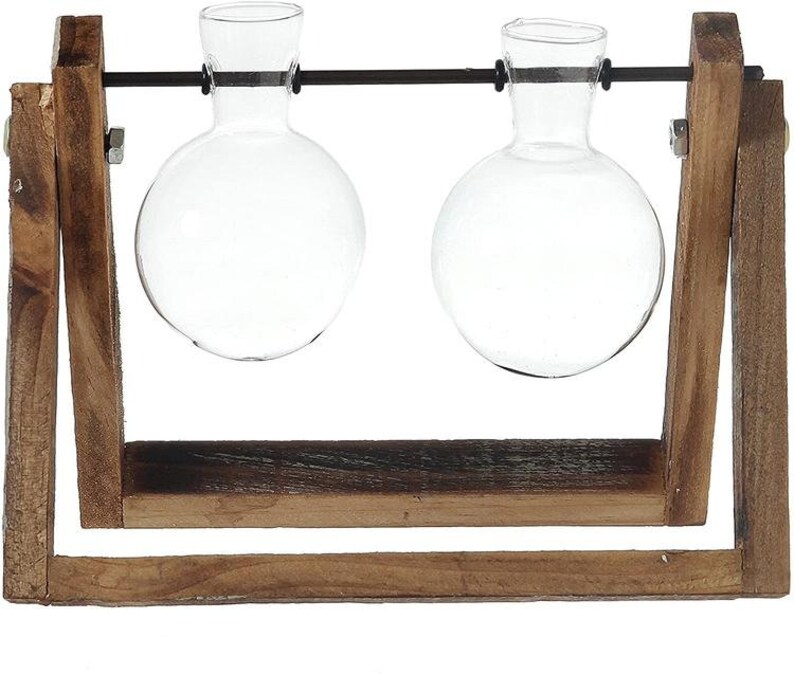 Clear Glass Bulb Vases on Metal Swivel in Rustic Wood Stand Etsy