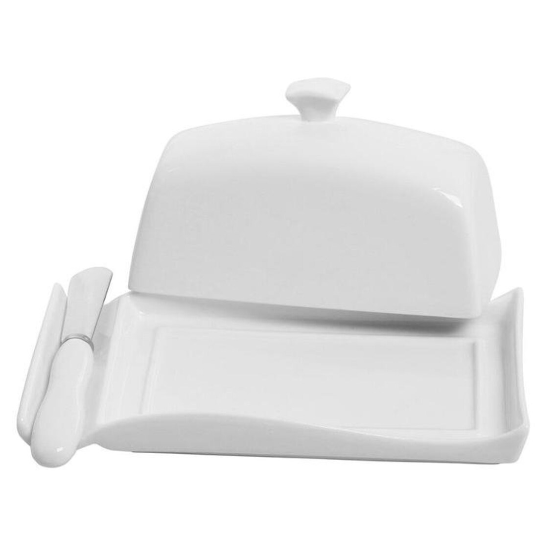 Decorative White Ceramic Butter Dish With Lid & Knife Spreader Etsy