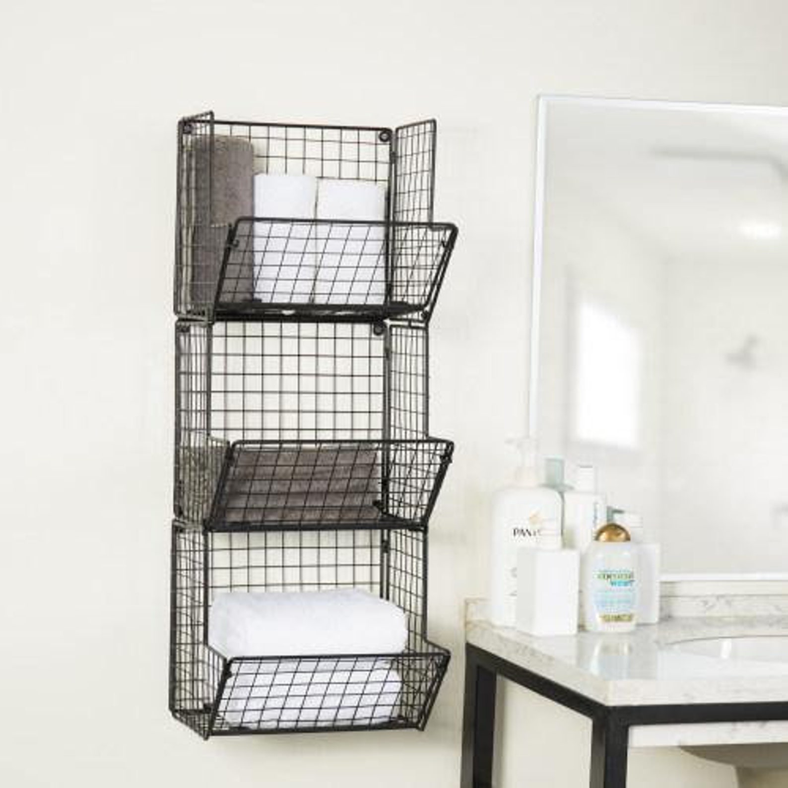 Metal Wire Wallmounted 3tier Storage Bin Black Etsy