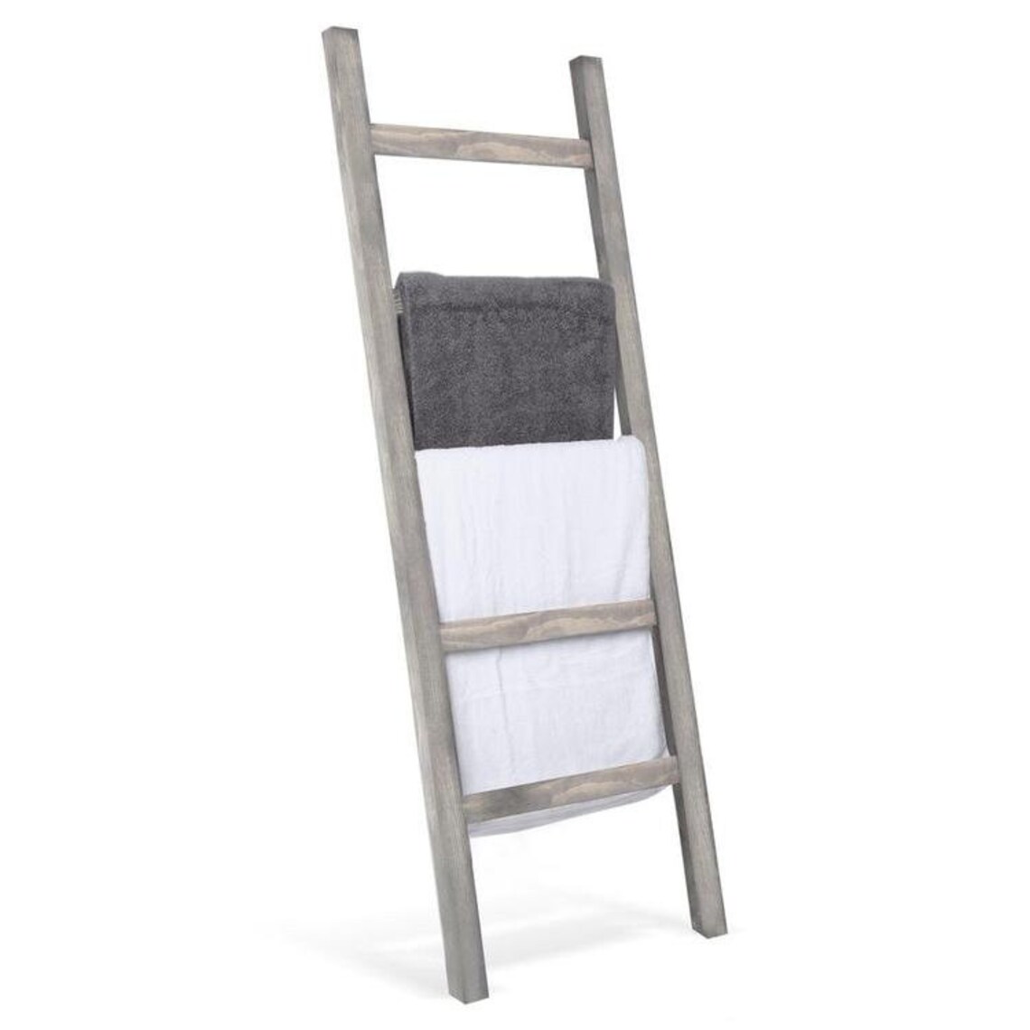 Leaning Towel Ladder Rack in Rustic Gray Wood Wood Blanket Etsy