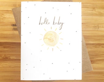 Hello Baby Karte - Neue Babykarte - Neue Mama Karte - Aquarell Sonnenschein - Baby Geschenk - Karte für Neues Baby - Neue Mama - Baby Mädchen - Baby Junge