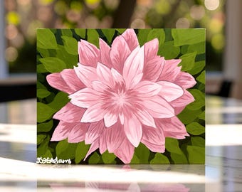 Original Pink Dahlia Acrylic Painting, Floral Wall Art, Botanical Impasto Style Canvas, Hand Painted Flower Small Art, Gift for Garden Lover