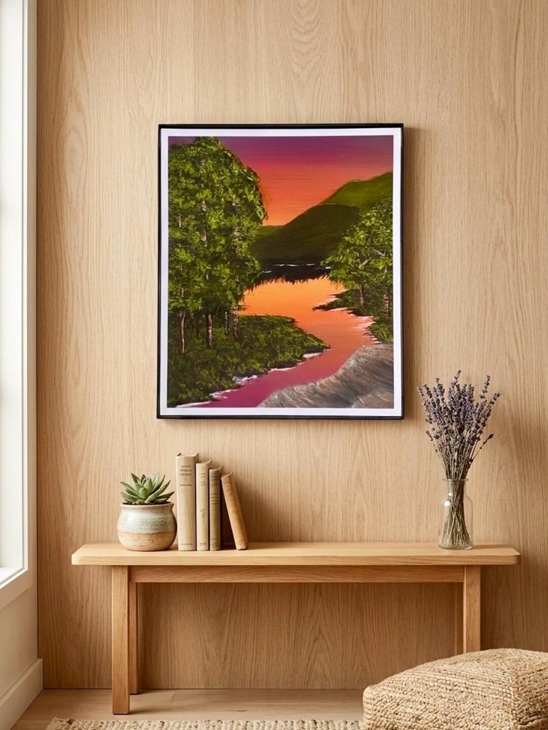 Sunset River Landscape Painting Framed Art Print, Nature Inspired Wall ...