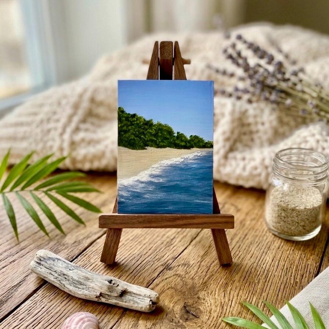 Original Acrylic Painting – Tropical Beach Miniature Coastal Landscape ...