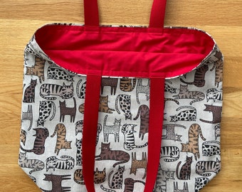 Cats Cotton Canvas Tote Bag - Lined Shopping Bag