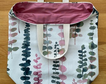 LINED TOTE BAG - Leafy Stems Eye-catching  cotton canvas fabric design with lining.