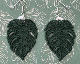 Swiss cheese plant lace (FSL) earrings
