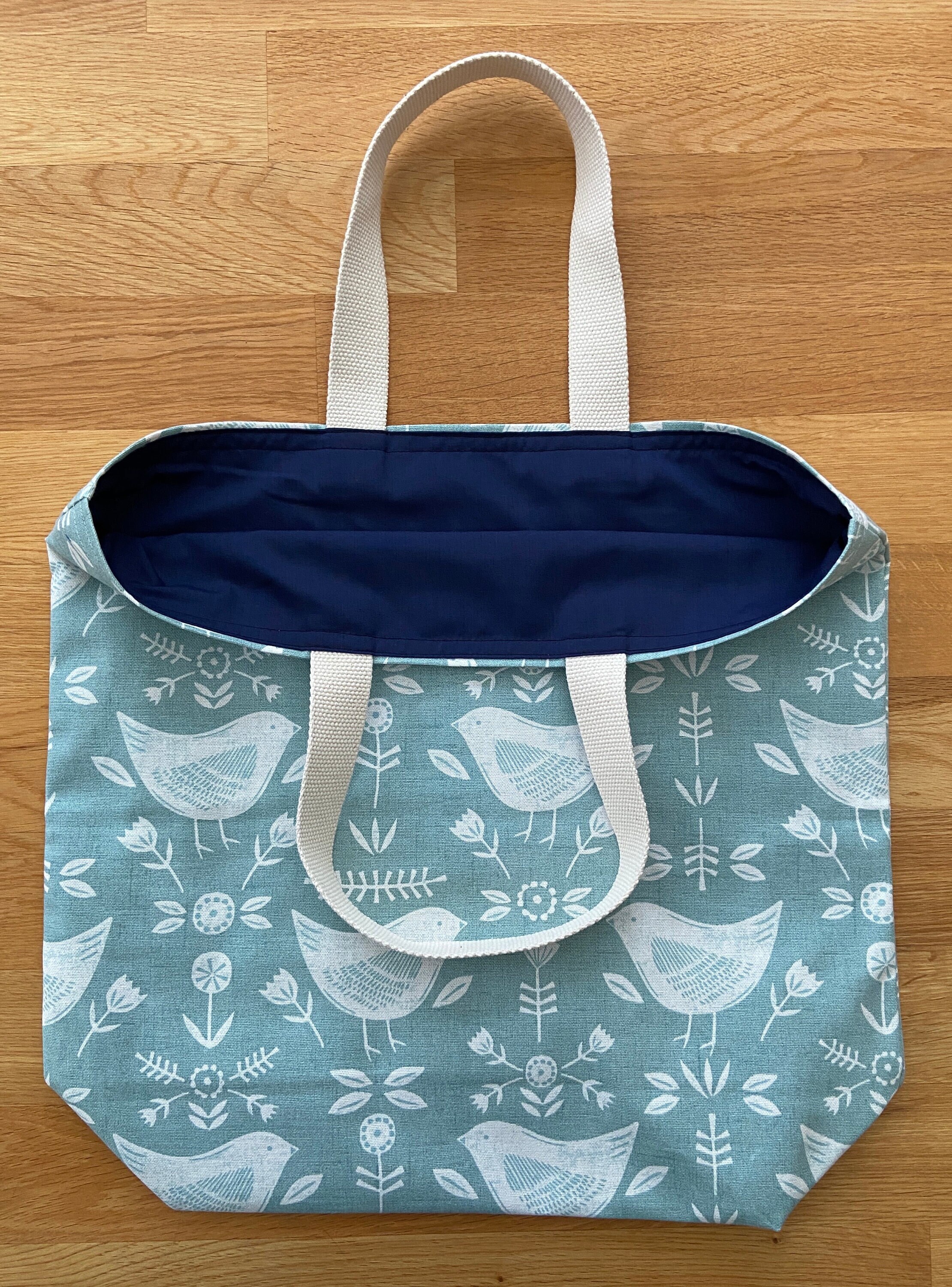 LINED TOTE BAG - Eye-catching Narvic Cotton Canvas Fabric Birds 