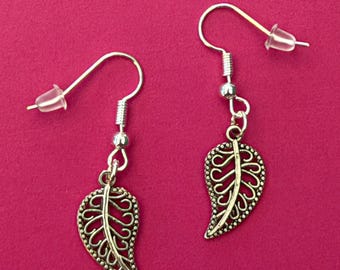Silver toned leaf shaped earrings