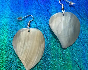 Heart-Shaped Mother-of-Pearl Earrings, Hypoallergenic Wire Hooks